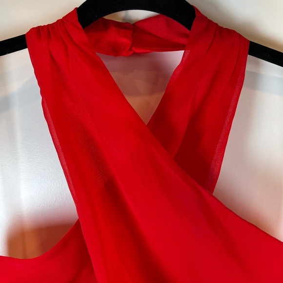 Lulu's Womens Flirty Chic Cut Out Cross Front Halter Midi Dress Red NJD184 Large - Picture 6 of 15